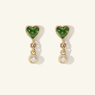 Zahava Heirlooms Green Tourmaline Byrdie Heart Stud Earrings with Diamond Drop