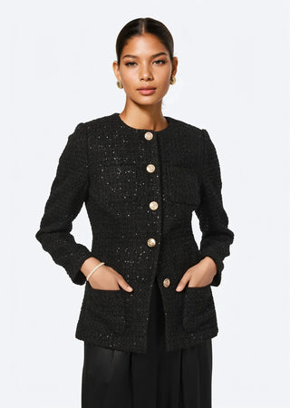 Cami NYC Wrenley Sequin Tweed Blazer Black