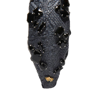 Lele Sadoughi Jet Candy headband featuring a textured raffia base and vibrant jewel embellishments.