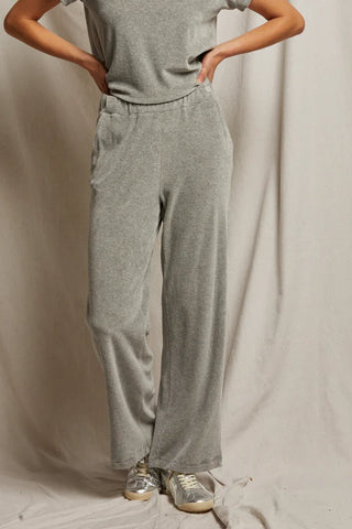 Perfect White Tee Holly Velour Relaxed Wide Leg Sweat Pant Heather Grey