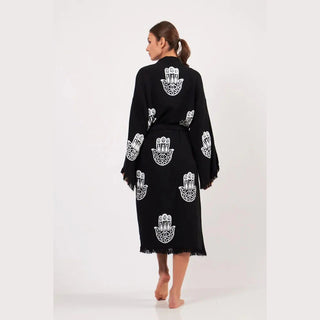 peshtemal robe kimono black with white hamsa