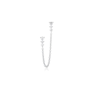 14k white gold graduated diamond double chain stud earring with three sparkling diamonds linked by fine white gold chains for a layered look