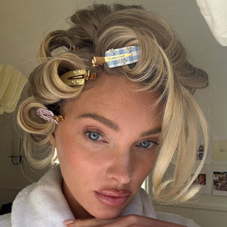 Pink mini hair clips with rhinestones, Emi Jay Popstar Clips in Strawberry Granita for cute and easy everyday hairstyles.