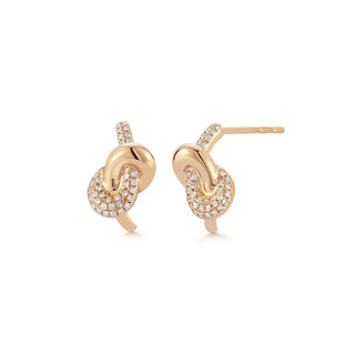 EF Collection Diamond and Gold Love Knot Stud Earring