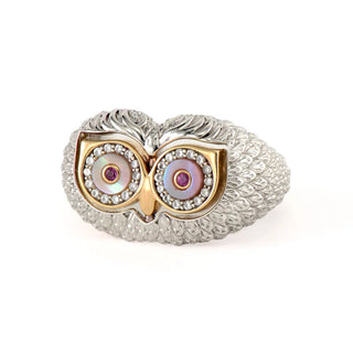 Three Stories Mixed Metal Blinking Owl Flip Ring