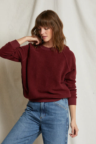 Perfect White Tee Ziggy Inside Out Cotton Fleece Shrunken Crew Cranberry