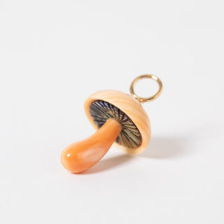 Maura Green Magic Mushroom Charm Hand Carved From Apricot Conch Shell With Diamond