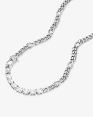 Knot Diamonds Figaro Chain Necklace. Product is shot on white background. 