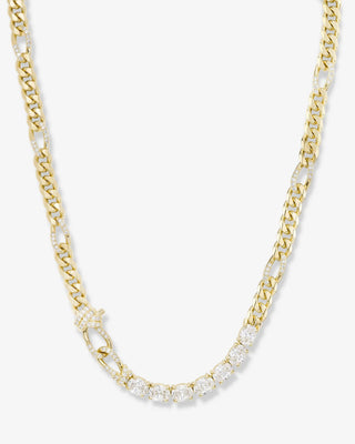Knot Diamonds Figaro Chain Necklace. Product is shot on white background. 