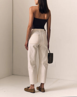 Le Jean Utility Soft Barrel. Model is wearing the product and is turned around. 