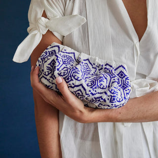 Lele Sadoughi Blue Ivory Beaded Clutch