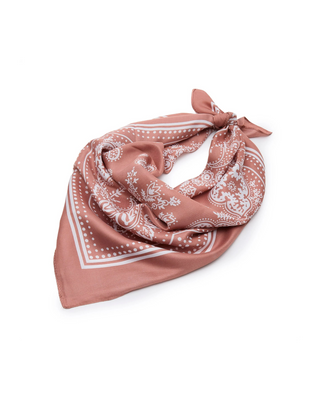 Lele Sadoughi Blush Paisley Square Satin Scarf. Product is shot on white background. 
