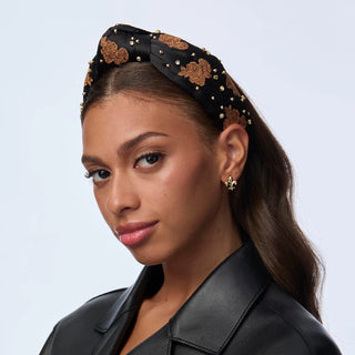 Lele Sadoughi Caramel Jet Knotted Lace Embellished Headband