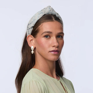 Lele Sadoughi Cornflower Blue Knotted Damask Brocade Headband