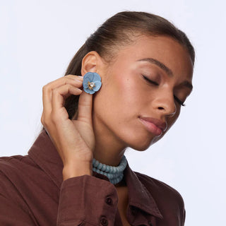 Lele Sadoughi Cornflower Blue Pansy Button Earrings