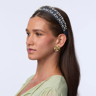 Lele Sadoughi Denim Dobby Cher Pearl Sprinkle Headbead