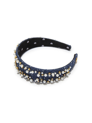Lele Sadoughi Denim Dobby Cher Pearl Sprinkle Headbead