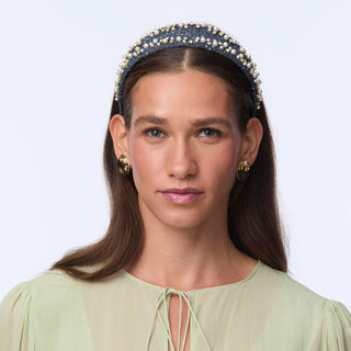 Lele Sadoughi Denim Dobby Cher Pearl Sprinkle Headbead