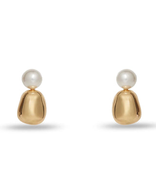 Lele Sadoughi Gold Pebble Stud Earring. Product is shot on white background. 