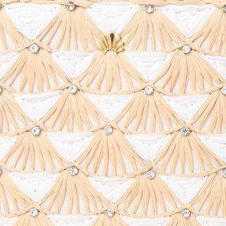 Lele Sadoughi Ivory Natural Maya Crystal Fan Raffia Mini Tote