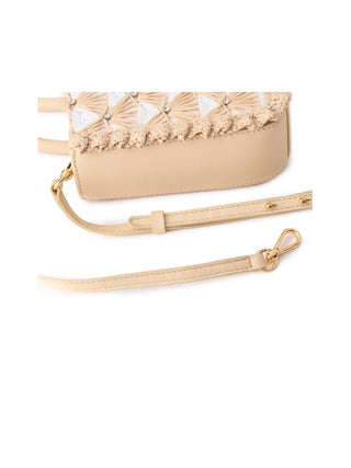 Lele Sadoughi Ivory Natural Maya Crystal Fan Raffia Mini Tote