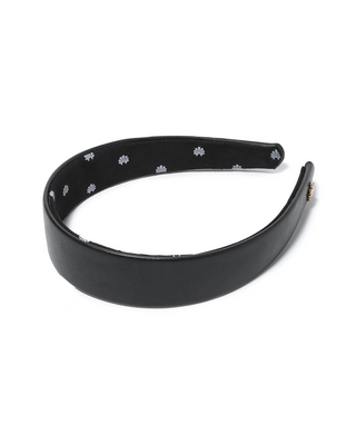 Lele Sadoughi Jet Faux Leather Bessette Headband. Product is shot on white background. 