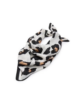 Lele Sadoughi Jet Ivory Leopard Square Scarf. Product is shot on white background.