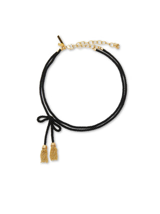 Lele Sadoughi Jet Silk Rope Bow Tassel Necklace