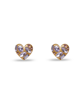 Lele Sadoughi Lilac Molten Heart Button Earrings. Product is shot on a white background.