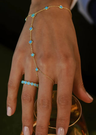 Melinda Maria, Melinda Maria Bracelets, Gold bracelets, Jewelry, bracelets, Melinda Maria Mojave Opal Hand chain, Accessory, Fine jewelry, Hand chain, Gold Hand chain, Gold and Blue, Styling