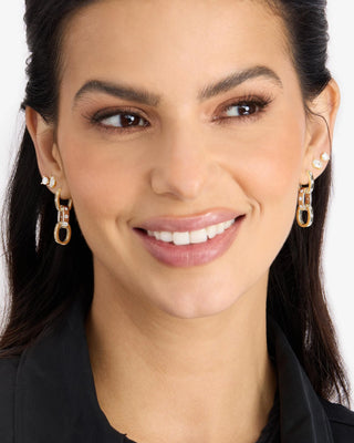 Melinda Maria Ashley Chain Convertible Earring. Model is wearing product. 