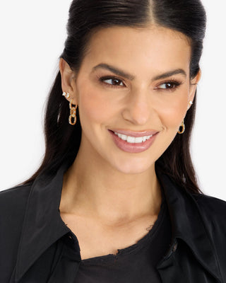 Melinda Maria Ashley Chain Convertible Earring Gold. Model is wearing product. 