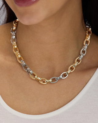 Melinda Maria Ashley Chain Link Necklace 9mm. Model is wearing product and it shot up close. 