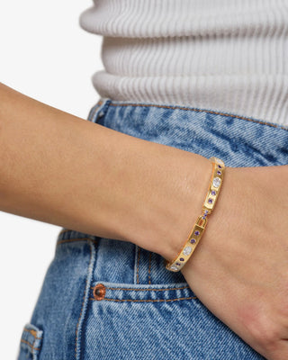 Melinda Maria Ashley Sunset Lavender Amethyst Lock Cuff 6mm. Product is shot on model's wrist. 