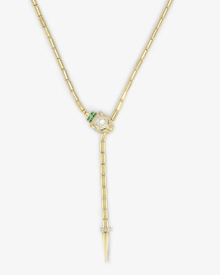 Melinda Maria Jaguar Bolo Lariat Necklace. Product is shot on white background. 