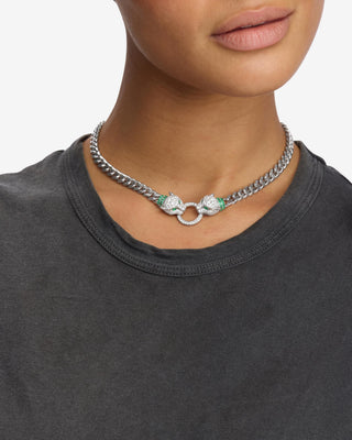 Melinda Maria Jaguar Cuban Chain Necklace 6.8mm. Product is shown on model.