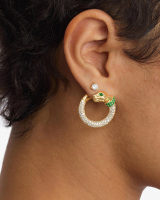 Melinda Maria Jaguar Pavé Illusion Hoops. Model is wearing the product. 