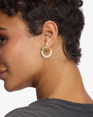 Melinda Maria Jaguar Pavé Illusion Hoops. Model is wearing the earring. 