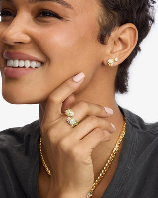 Melinda Maria Jaguar Pavé Ring. Model is wearing product. 