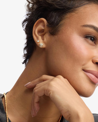 Melinda Maria Jaguar Pavé Studs. Model is wearing the earring. 