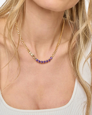 Melinda Maria Julian Loves Lavender Amethyst Necklace 5mm. Model is wearing the necklace.