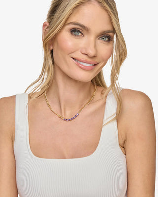 Melinda Maria Julian Loves Lavender Amethyst Necklace 5mm. Model is wearing the product.