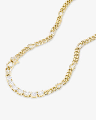 Melinda Maria Knot Diamonds Figaro Chain Necklace. Product is shot on white background. 