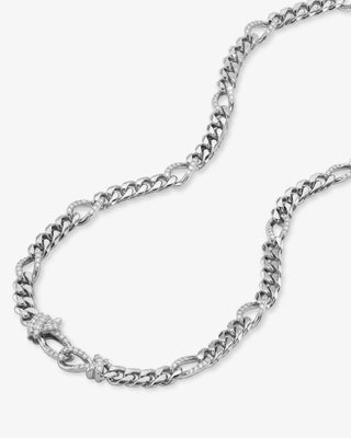 Melinda Maria Knot Figaro Chain Necklace. Product is shot on white background. 