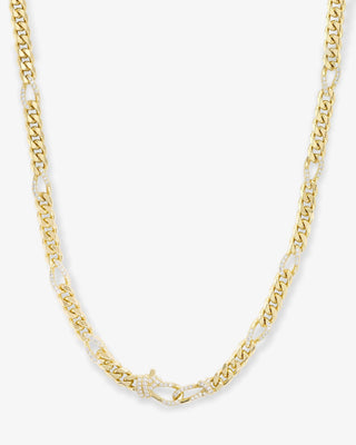 Melinda Maria Knot Figaro Chain Necklace. Product is shot on white background.