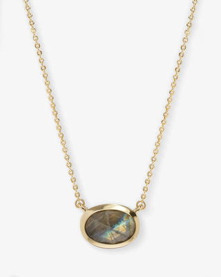 Melinda Maria She's A Boss Gold Labradorite Pendant Necklace. Product is shot on white background. 