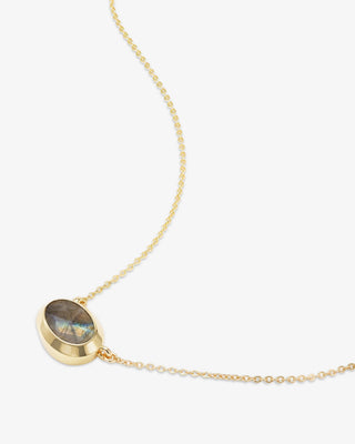 Melinda Maria She's A Boss Gold Labradorite Pendant Necklace. Product is shot on white background.