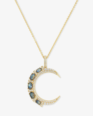 Melinda Maria She's An Icon Gold Labradorite Moon Necklace. Product is shot on white background.