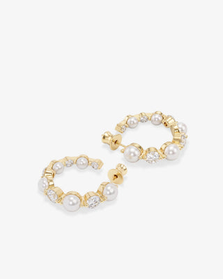 Melinda Maria She's an Icon Pearl Hoops 1". Product is shot on white background.