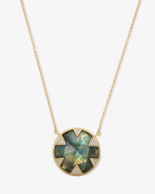 Melinda Maria Tessa Labradorite Necklace 24mm. Product is shot on white background. 